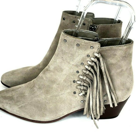 Sam Edelman Gray Suede Ankle Boots with Fringe - Picture 2 of 9